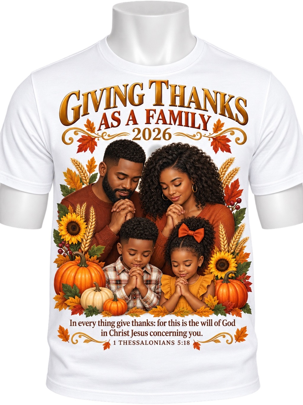 Gildan White Thanksgiving Family 2026 Graphic Tee